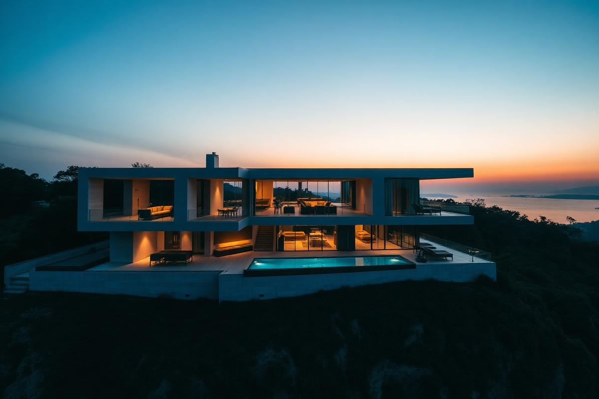 Grabación aérea con dron de una vivienda de lujo con piscina para el sector inmobiliario